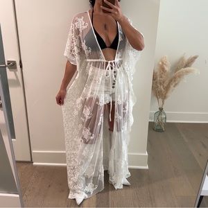 Forever 21 - White Lace Sheer Long Cardigan / Cover Up
